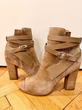 Sigerson Morrison Suede Peep Toe Wrap Strap Booties Size 11 NIB